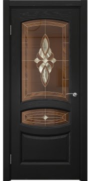 Межкомнатная дверь, каркас из массива сосны, FK030 (шпон ясень черный, витраж)