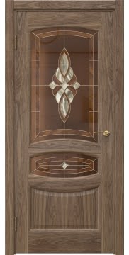 Комнатная дверь, FK030 ( американский орех, витраж)
