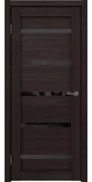 Межкомнатная дверь, RM020 (экошпон орех темный, с черным стеклом)