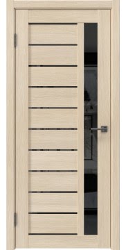 Межкомнатная дверь в ванную, RM058 (лиственница кремовая, с черным стеклом)