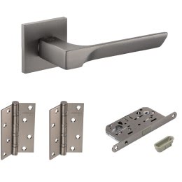 Дверная фурнитура. SHARP-S-558-GR-4BB (Комплект графит: дверная ручка ЦАМ, защелка, 2 петли)