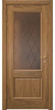 Дверь с каркасом из массива сосны и МДФ в стиле classic, SK002 (шпон дуб античный с патиной, стекло бронзовое)