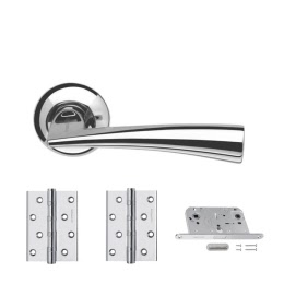 Фурнитура для дверей. COLUMBA-LD80-1-CP (Комплект хром: дверная ручка ЦАМ, защелка, 2 петли)
