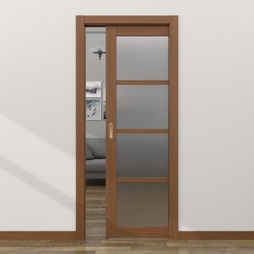 Дверь пенал раздвижная, встроенная FK027 (экошпон орех, матовое стекло)