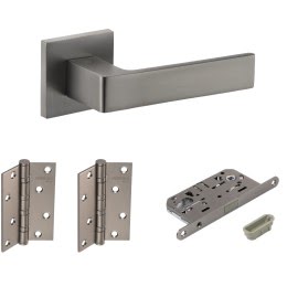 Дверная фурнитура. GRANE-S-560-GR-4BB (Комплект графит: дверная ручка ЦАМ, защелка, 2 петли)