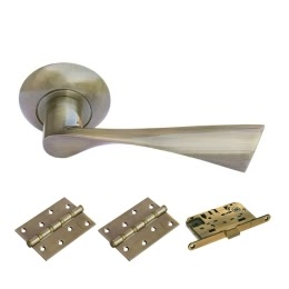 Фурнитура для дверей. MH01AB-MS4BB (Комплект бронза: дверная ручка ЦАМ, защелка, 2 петли)