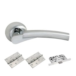 Фурнитура для дверей. MH19SC-CP-MS4BB (Комплект матовый хром – хром: дверная ручка ЦАМ, защелка, 2 петли)