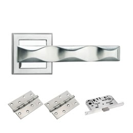 Фурнитура для дверей. MH20SC-CP-MS4BB (Комплект матовый хром – хром: дверная ручка ЦАМ, защелка, 2 петли)