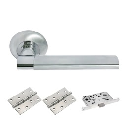 Дверная фурнитура. MH21SC-CP-MS4BB (Комплект матовый хром – хром: дверная ручка ЦАМ, защелка, 2 петли)