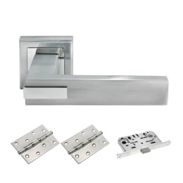 Фурнитура для дверей. MH43SC-CP-MS4BB (Комплект матовый хром – хром: дверная ручка ЦАМ, защелка, 2 петли)