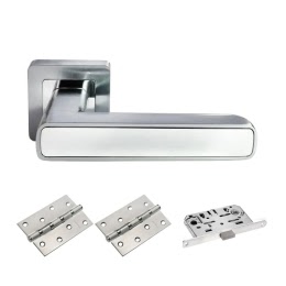 Дверная фурнитура. MH44-S55SC-W-MS4BB (Комплект матовый хром — белый: дверная ручка ЦАМ, защелка, 2 петли)