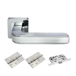 Дверная фурнитура. MH46SC-CP-MS4BB (Комплект матовый хром – хром: дверная ручка ЦАМ, защелка, 2 петли)
