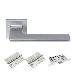 Дверная фурнитура. MH51-S6SC-MS4BB (Комплект матовый хром: дверная ручка ЦАМ, защелка, 2 петли)