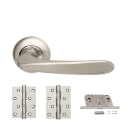 Фурнитура для дверей. PAVA-LD42-1-SN/CP (Комплект матовый никель – хром: дверная ручка ЦАМ, защелка, 2 петли)
