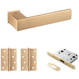 Фурнитура для дверей. RIMA-30-45-W-GOLD-4BB (Комплект валлийское золото: дверная ручка ЦАМ, защелка, 2 петли)