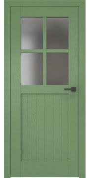 Дверь крашеная с каркасом из массива сосны и МДФ RL005 (шпон ясень RAL 6011, стекло матовое)