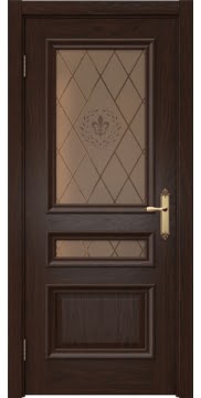 Межкомнатная дверь в классическом стиле (аналог Luxor Фараон) SK007 (шпон дуб коньяк, стекло бронзовое)