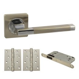 Дверная фурнитура. V53D-B4 (Комплект матовый никель: дверная ручка ЦАМ, защелка, 2 петли)